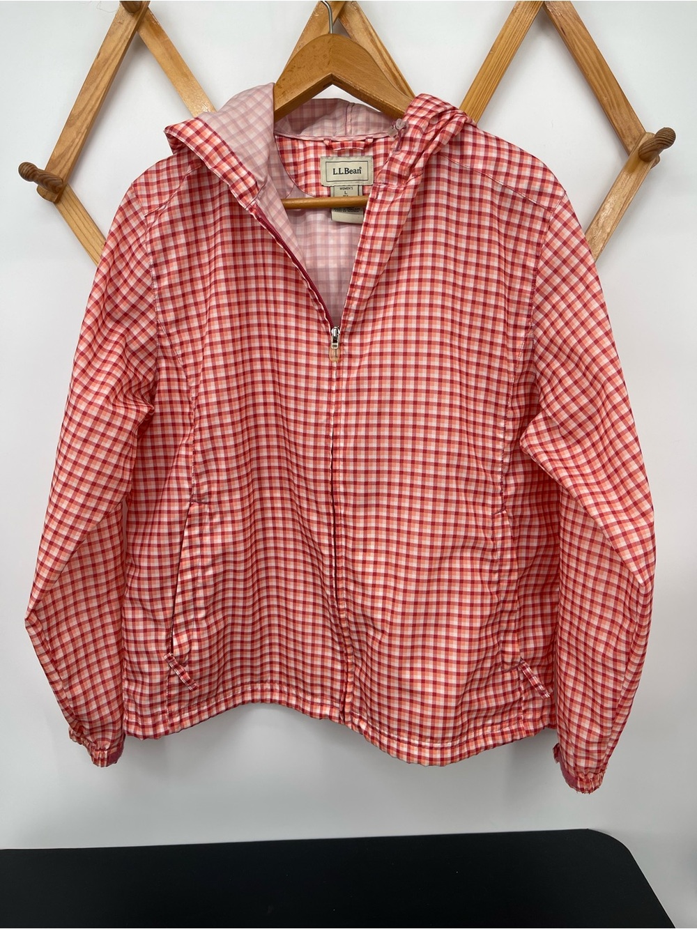 L.L. Bean Red Gingham Hooded Jacket